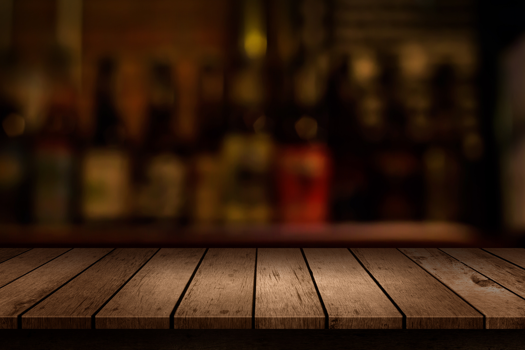 Wooden Table With Blurred Backdrop Mockup